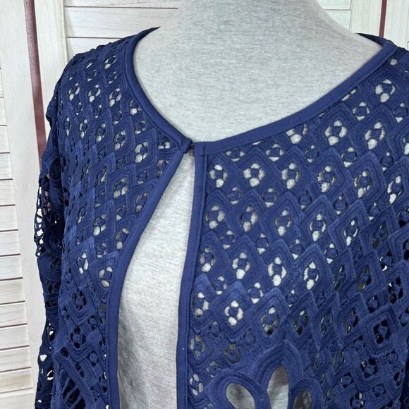Adore Open Eyelet Lace Topper Cardigan Jacket Navy Blue Medium - Picture 5 of 11